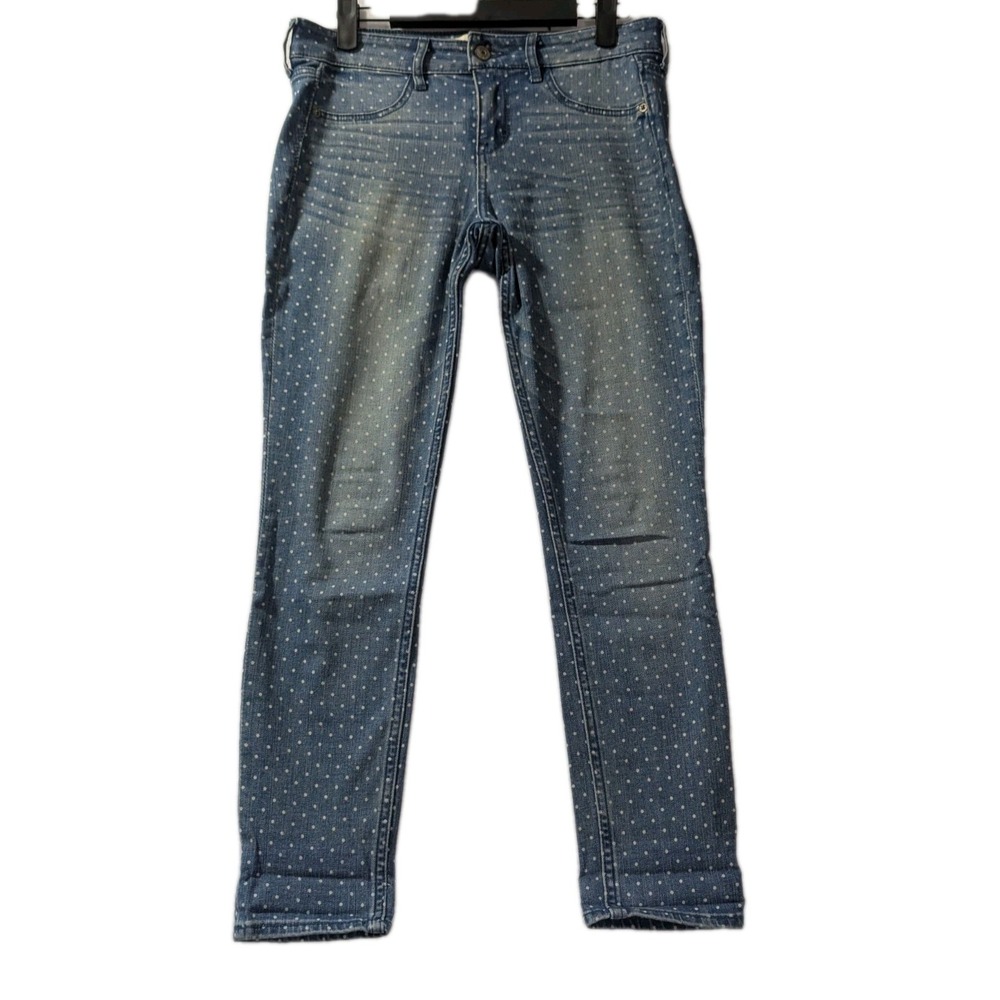 Abercrombie & Fitch Women's Jeans Sz 2 W26 Blue Polka Dot Print Skinny Y2K
